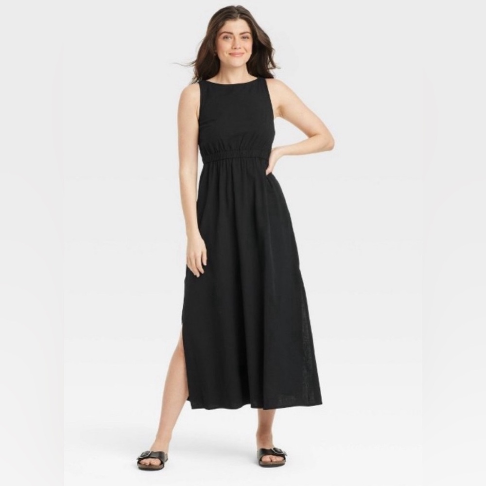 Universal Thread Women's Maxi A-
Line Dress Black Sleeveless With Pockets XS